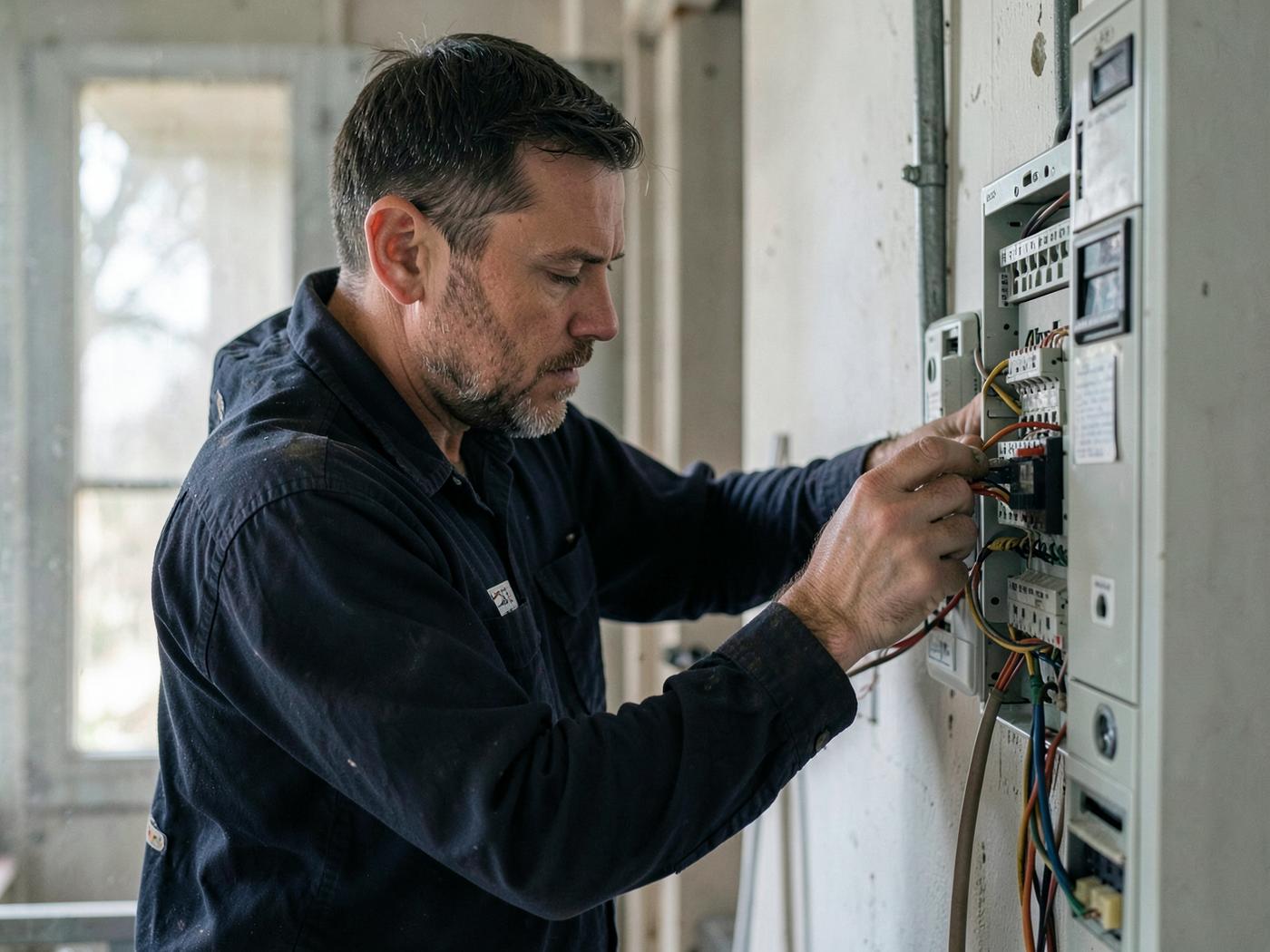 Dawson Electric electrician wiring a residential electrical panel
